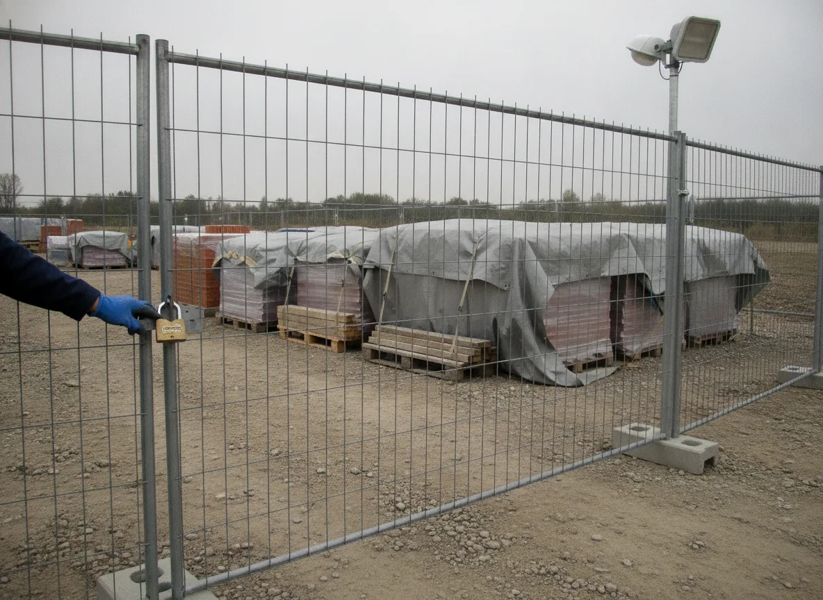 Secured construction fence with lock and motion detector as a protective measure on the construction site