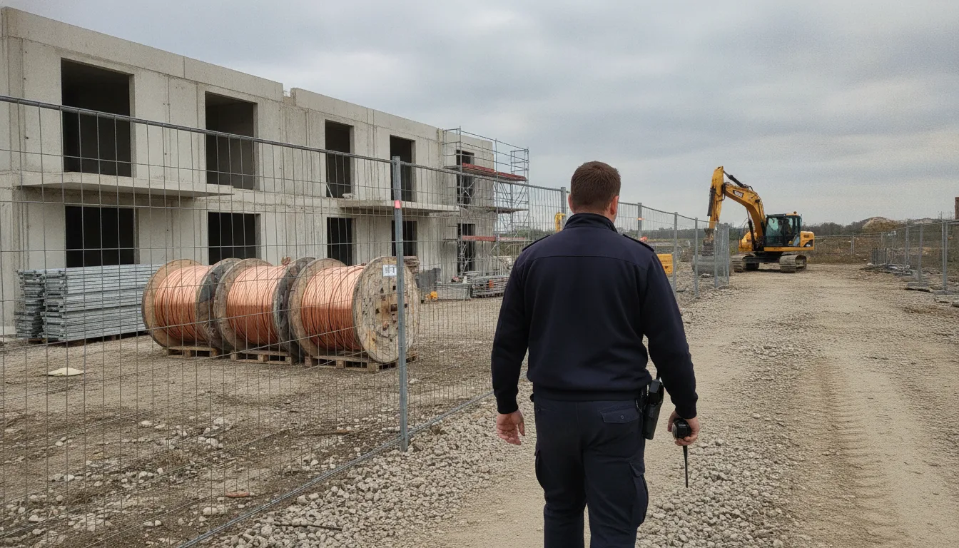 Construction Site Security Potsdam: Security Service on Patrol Along a Construction Fence