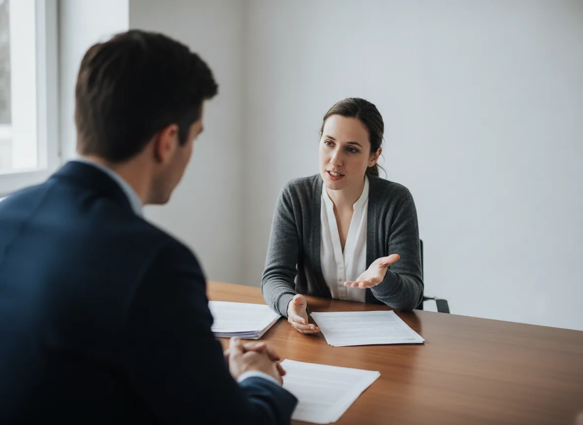 A client and a security service provider in a professional discussion during a comparison of offers